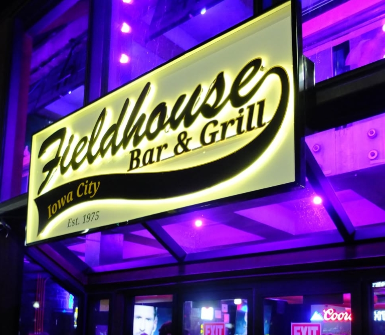 Fieldhouse Bar exterior at night